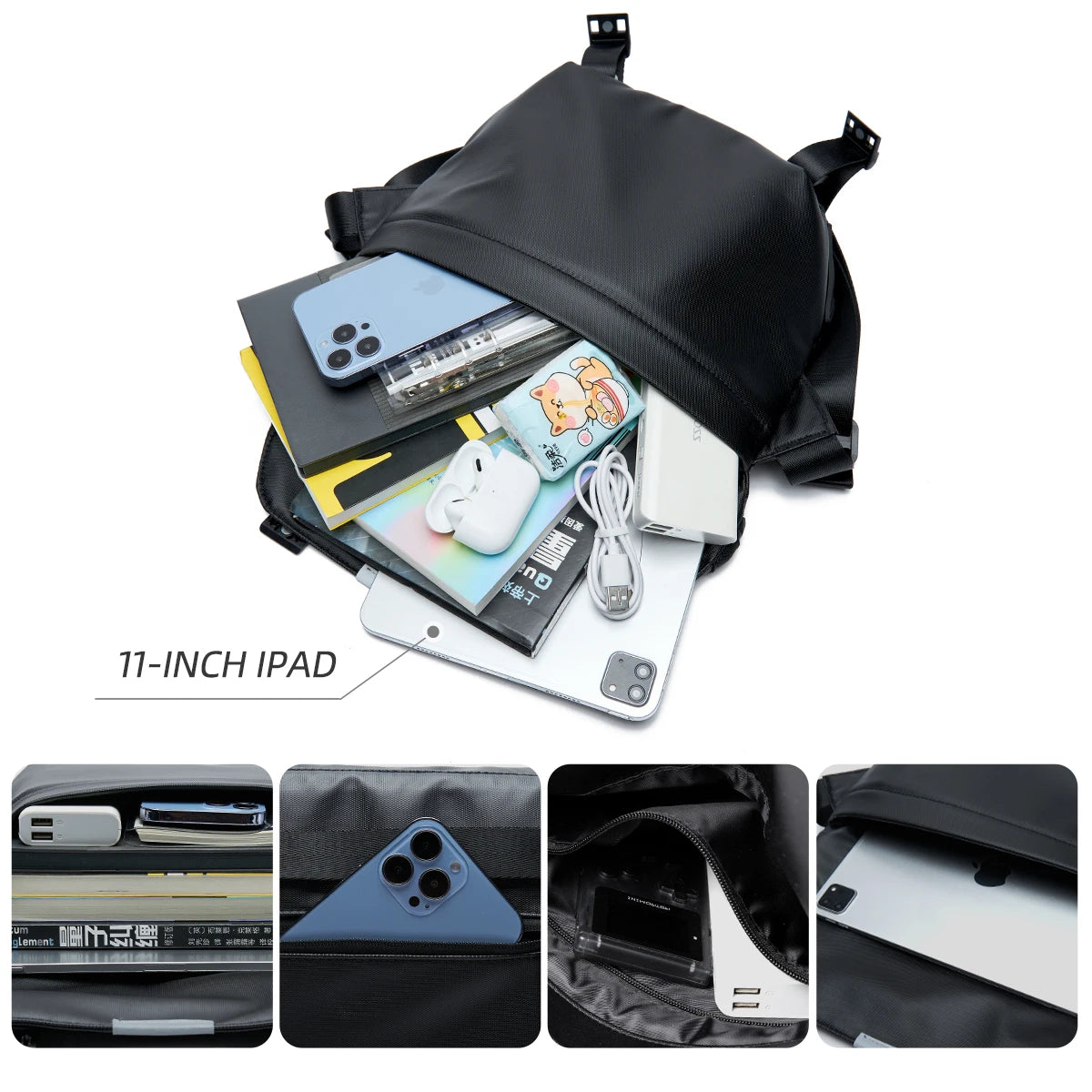 Waterproof Men's Crossbody Personalized 10.5 inch iPad Chest Bag Teenager Sport Riding Shoulder Bag Leisure Portable Sling Bag