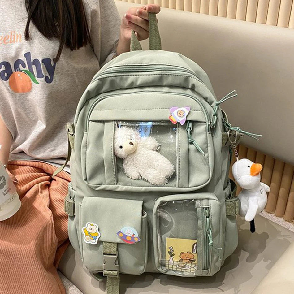 Waterproof Nylon Female Schoolbag College Lady Laptop Backpacks Kawaii Girl Travel Book Bags Cute Women Large Capacity Backpack