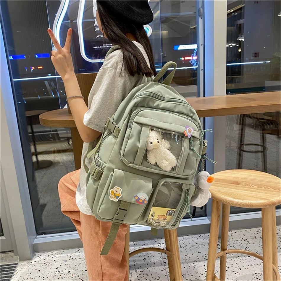 Waterproof Nylon Female Schoolbag College Lady Laptop Backpacks Kawaii Girl Travel Book Bags Cute Women Large Capacity Backpack