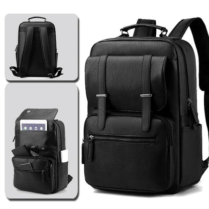 Waterproof PU Leather Film Backpack Men's Business Backpack Waterproof Laptop Bag Short Trip Rucksack Large Leather Bag for Men