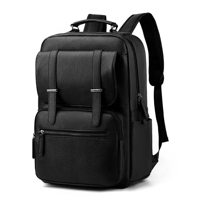 Waterproof PU Leather Film Backpack Men's Business Backpack Waterproof Laptop Bag Short Trip Rucksack Large Leather Bag for Men