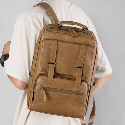 Waterproof PU Leather Film Backpack Men's Business Backpack Waterproof Laptop Bag Short Trip Rucksack Large Leather Bag for Men