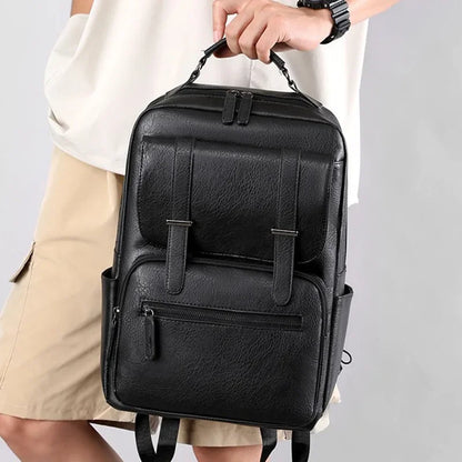 Waterproof PU Leather Film Backpack Men's Business Backpack Waterproof Laptop Bag Short Trip Rucksack Large Leather Bag for Men