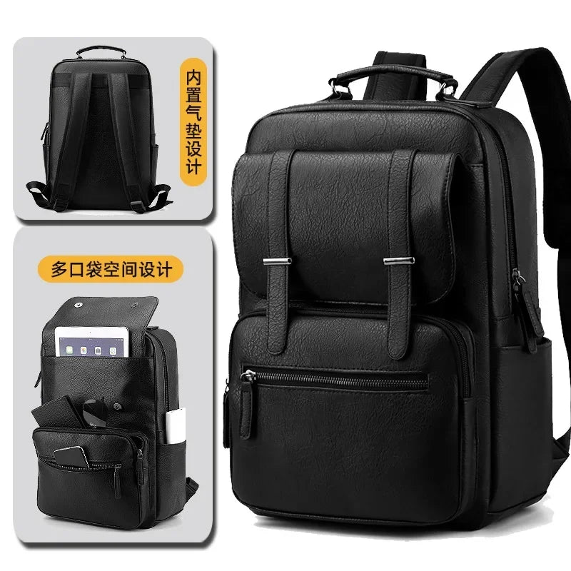 Waterproof PU Leather Film Backpack Men's Business Backpack Waterproof Laptop Bag Short Trip Rucksack Large Leather Bag for Men