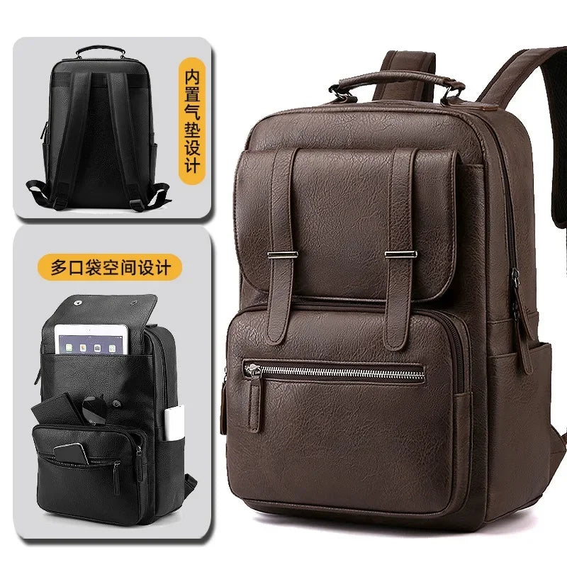 Waterproof PU Leather Film Backpack Men's Business Backpack Waterproof Laptop Bag Short Trip Rucksack Large Leather Bag for Men