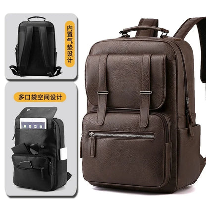 Waterproof PU Leather Film Backpack Men's Business Backpack Waterproof Laptop Bag Short Trip Rucksack Large Leather Bag for Men