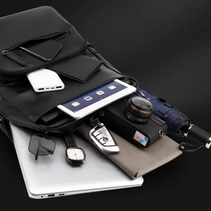 Waterproof PU Leather Film Backpack Men's Business Backpack Waterproof Laptop Bag Short Trip Rucksack Large Leather Bag for Men
