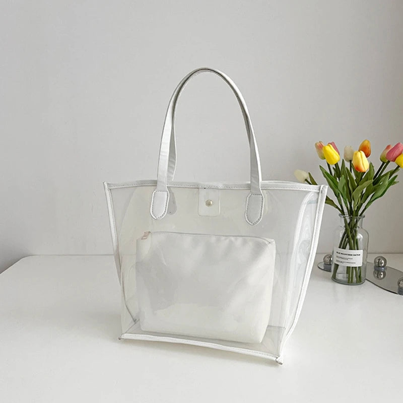 Waterproof Tote Bag for Work Stadium Gym Students Sports Fashion Underarm Jelly Candy Bag with Zipper Pouch for Women
