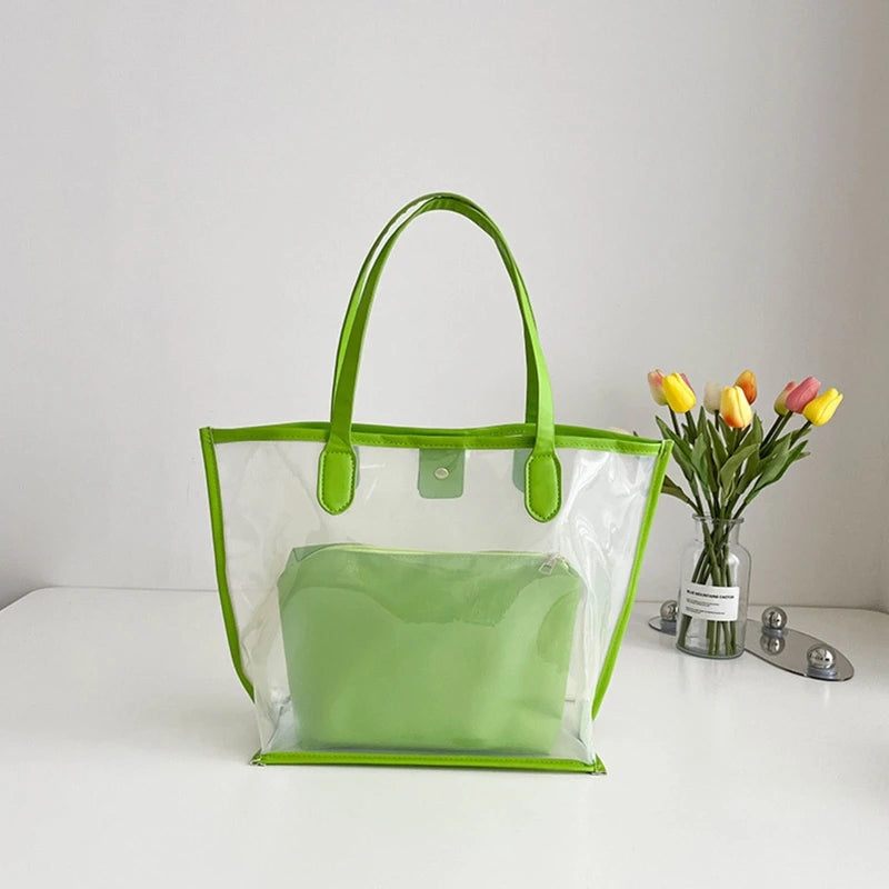 Waterproof Tote Bag for Work Stadium Gym Students Sports Fashion Underarm Jelly Candy Bag with Zipper Pouch for Women