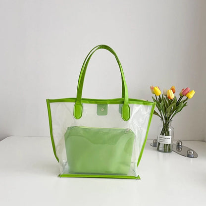 Waterproof Tote Bag for Work Stadium Gym Students Sports Fashion Underarm Jelly Candy Bag with Zipper Pouch for Women