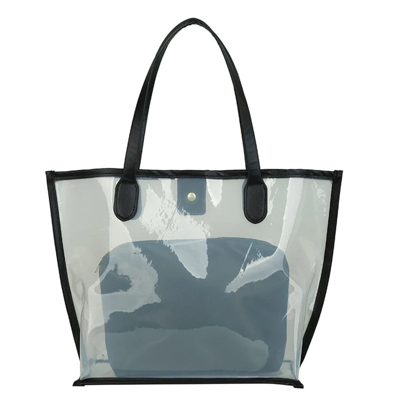 Waterproof Tote Bag for Work Stadium Gym Students Sports Fashion Underarm Jelly Candy Bag with Zipper Pouch for Women
