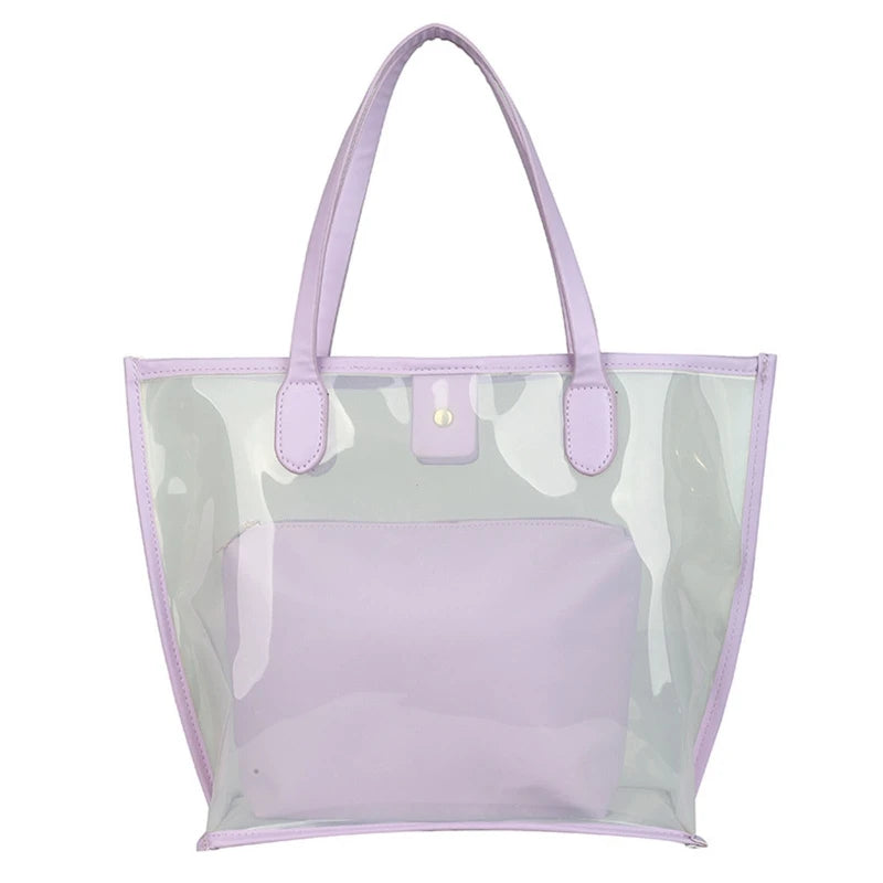 Waterproof Tote Bag for Work Stadium Gym Students Sports Fashion Underarm Jelly Candy Bag with Zipper Pouch for Women