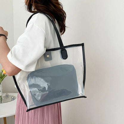 Waterproof Tote Bag for Work Stadium Gym Students Sports Fashion Underarm Jelly Candy Bag with Zipper Pouch for Women