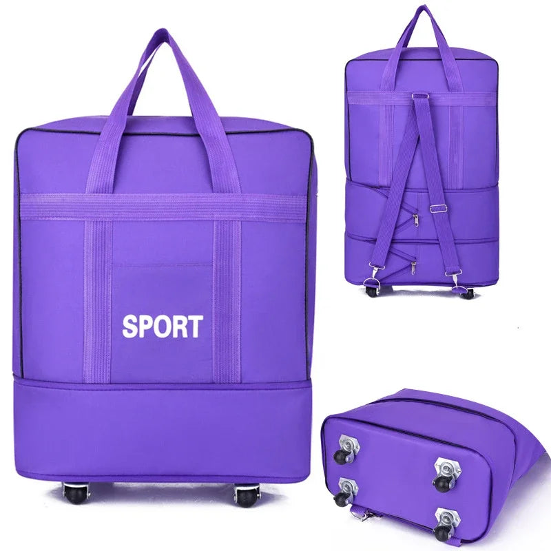 Waterproof Travel Bag Large-capacity Telescopic Airline Check-in Bag with Wheel Folding Luggage Storage Pack for Men and Women