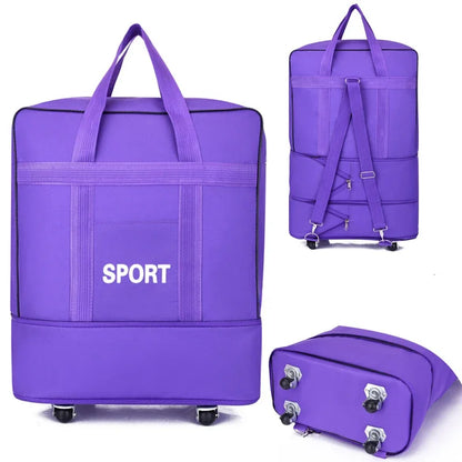 Waterproof Travel Bag Large-capacity Telescopic Airline Check-in Bag with Wheel Folding Luggage Storage Pack for Men and Women