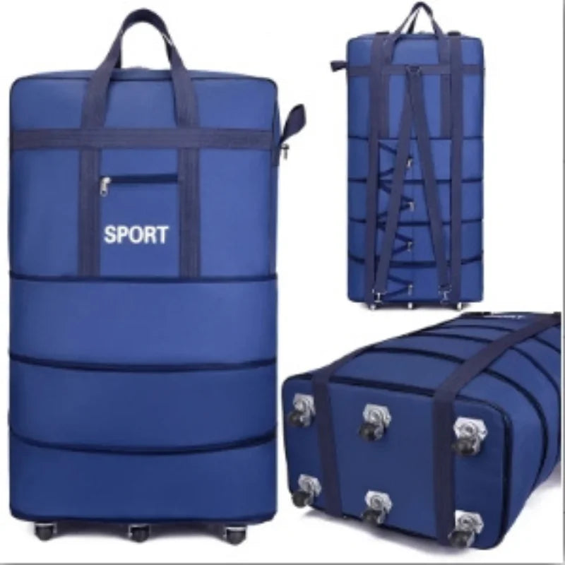 Waterproof Travel Bag Large-capacity Telescopic Airline Check-in Bag with Wheel Folding Luggage Storage Pack for Men and Women