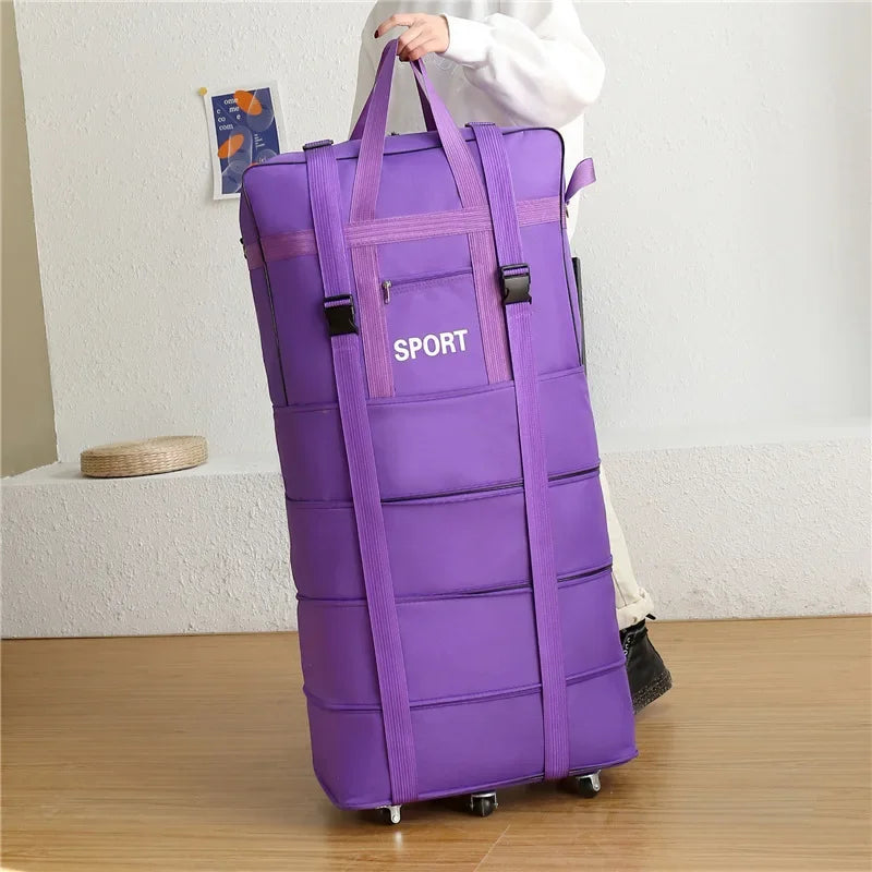 Waterproof Travel Bag Large-capacity Telescopic Airline Check-in Bag with Wheel Folding Luggage Storage Pack for Men and Women