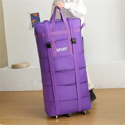 Waterproof Travel Bag Large-capacity Telescopic Airline Check-in Bag with Wheel Folding Luggage Storage Pack for Men and Women