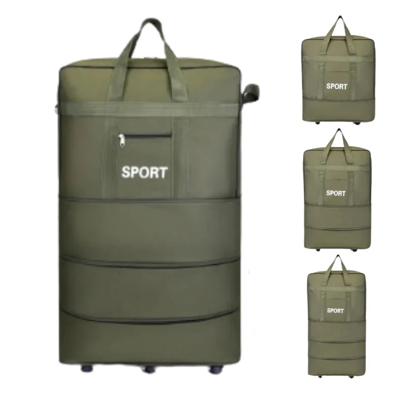 Waterproof Travel Bag Large-capacity Telescopic Airline Check-in Bag with Wheel Folding Luggage Storage Pack for Men and Women
