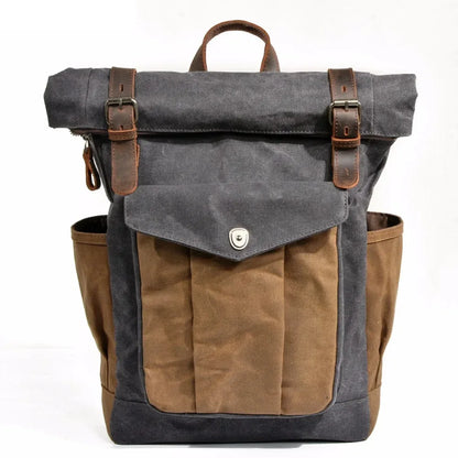Waterproof vintage Backpack Leather Canvas Men Backpack School Bag Military Backpack Rucksack Male Knapsack Bagpack Mochila