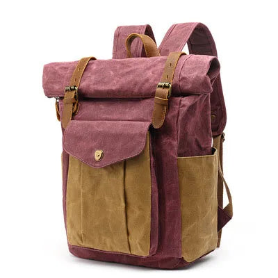 Waterproof vintage Backpack Leather Canvas Men Backpack School Bag Military Backpack Rucksack Male Knapsack Bagpack Mochila