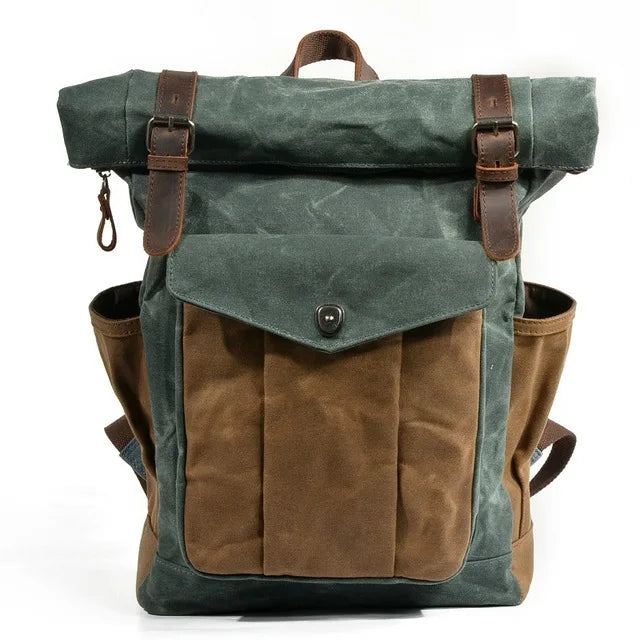 Waterproof vintage Backpack Leather Canvas Men Backpack School Bag Military Backpack Rucksack Male Knapsack Bagpack Mochila