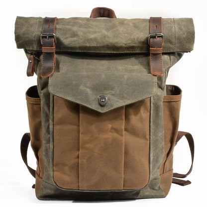 Waterproof vintage Backpack Leather Canvas Men Backpack School Bag Military Backpack Rucksack Male Knapsack Bagpack Mochila