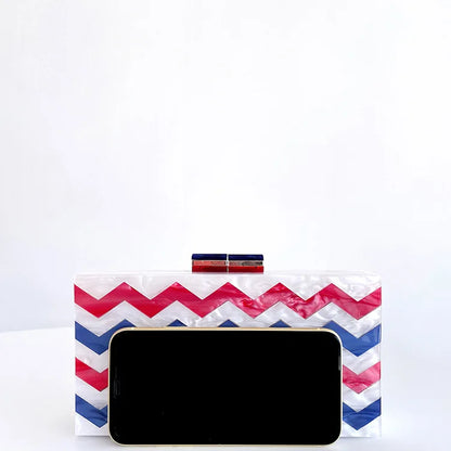Wavely Acrylic Red Blue White Wedding Bridal Toted Handbag Woman Dinner Gala Gift Clutch Purse Fashion Banqeut Party Evening Bag