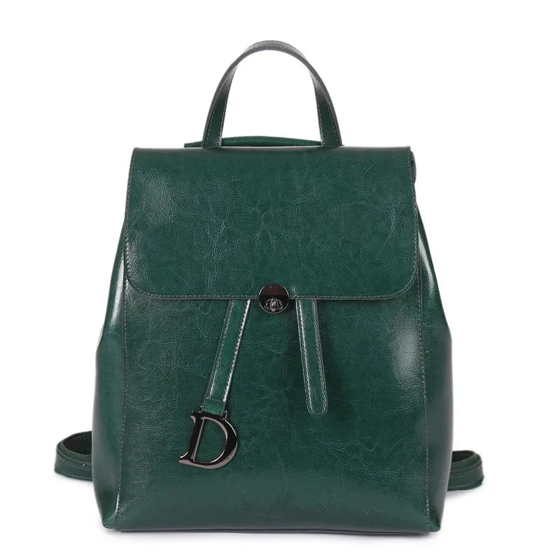 Waxed Backpack Fashion Leather Handbags Cowhide Shoulder Travel Ladies Backpacks Girls School Bags