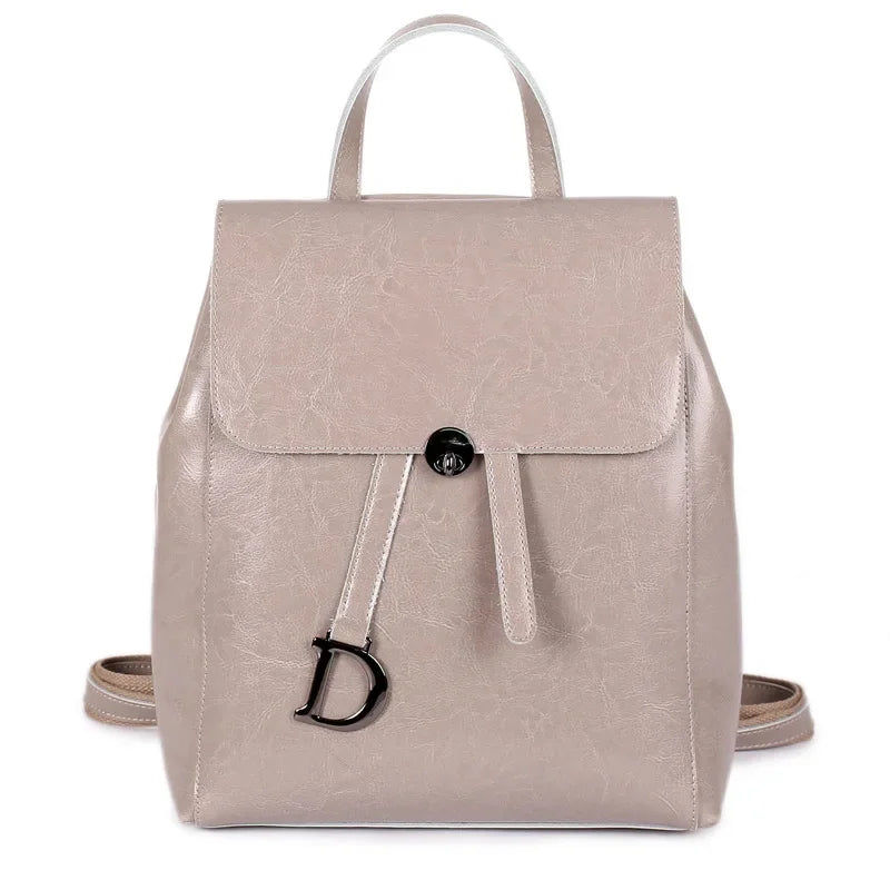 Waxed Backpack Fashion Leather Handbags Cowhide Shoulder Travel Ladies Backpacks Girls School Bags