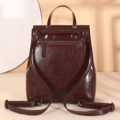 Waxed Backpack Fashion Leather Handbags Cowhide Shoulder Travel Ladies Backpacks Girls School Bags