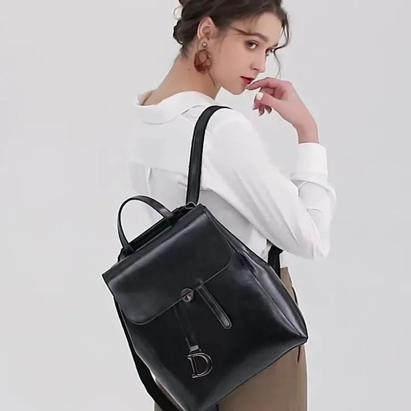 Waxed Backpack Fashion Leather Handbags Cowhide Shoulder Travel Ladies Backpacks Girls School Bags