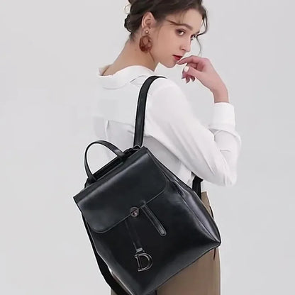 Waxed Backpack Fashion Leather Handbags Cowhide Shoulder Travel Ladies Backpacks Girls School Bags