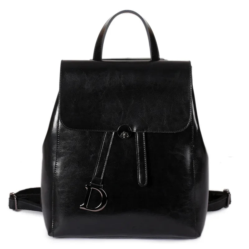 Waxed Backpack Fashion Leather Handbags Cowhide Shoulder Travel Ladies Backpacks Girls School Bags