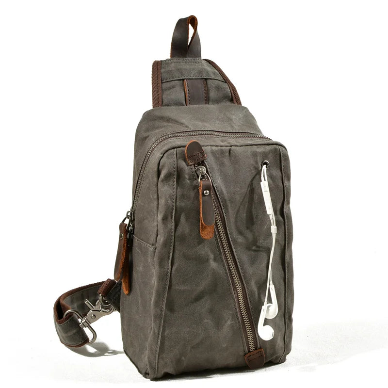 Waxed Canvas Chest Bag European Style Men Sling Bag Vintage Waterproof Small Knapsack For Men Support Custom LOGO Dropshipping