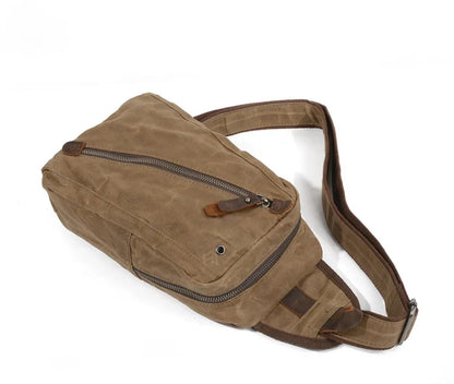 Waxed Canvas Chest Bag European Style Men Sling Bag Vintage Waterproof Small Knapsack For men