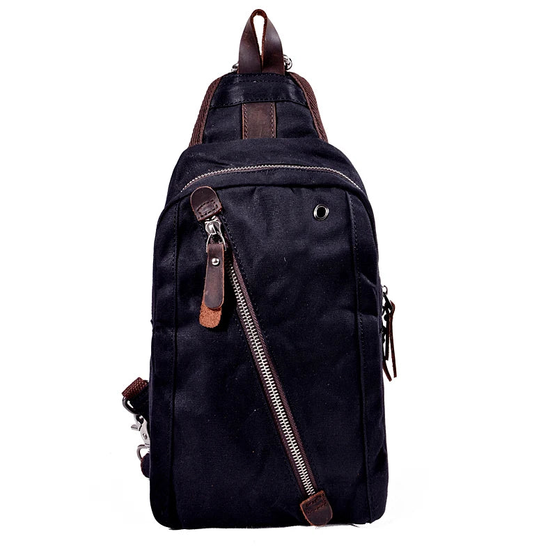 Waxed Canvas Chest Bag European Style Men Sling Bag Vintage Waterproof Small Knapsack For men