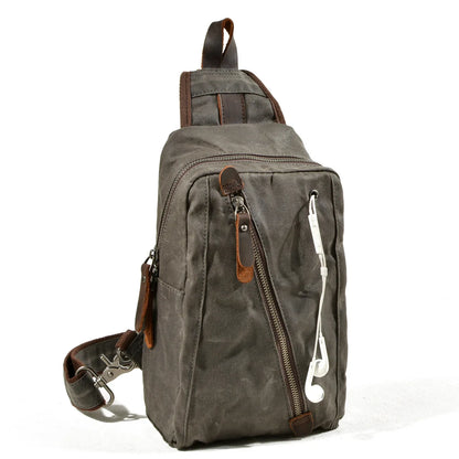 Waxed Canvas Chest Bag European Style Men Sling Bag Vintage Waterproof Small Knapsack For men