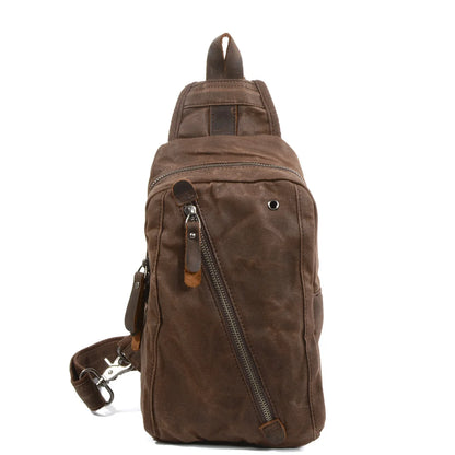Waxed Canvas Chest Bag European Style Men Sling Bag Vintage Waterproof Small Knapsack For men