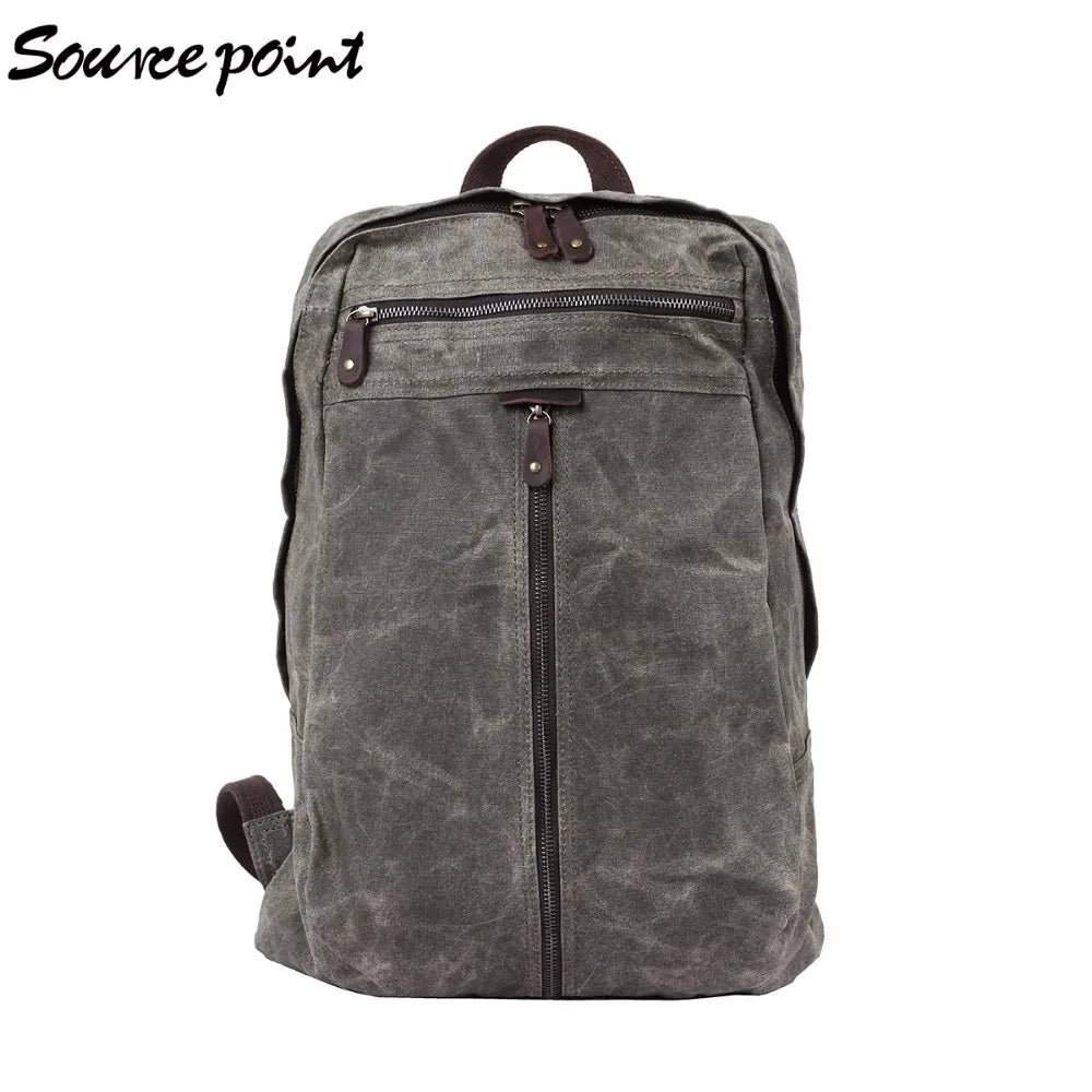 Waxed canvas backpack retro laptop bags men outdoor hiking rucksack waterproof travel backpack