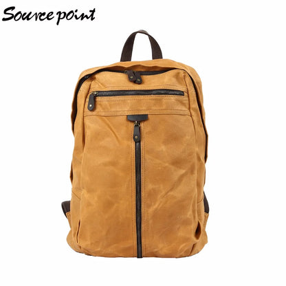 Waxed canvas backpack retro laptop bags men outdoor hiking rucksack waterproof travel backpack