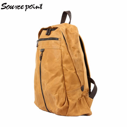 Waxed canvas backpack retro laptop bags men outdoor hiking rucksack waterproof travel backpack