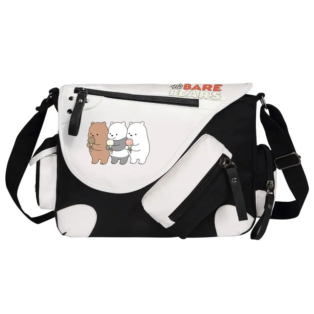 We Bare Bears Printed Women Canvas Casual Zipper Men Shoulder Bag Crossbody Bags Boys Girls Kids Schoolbags Messenger Bag