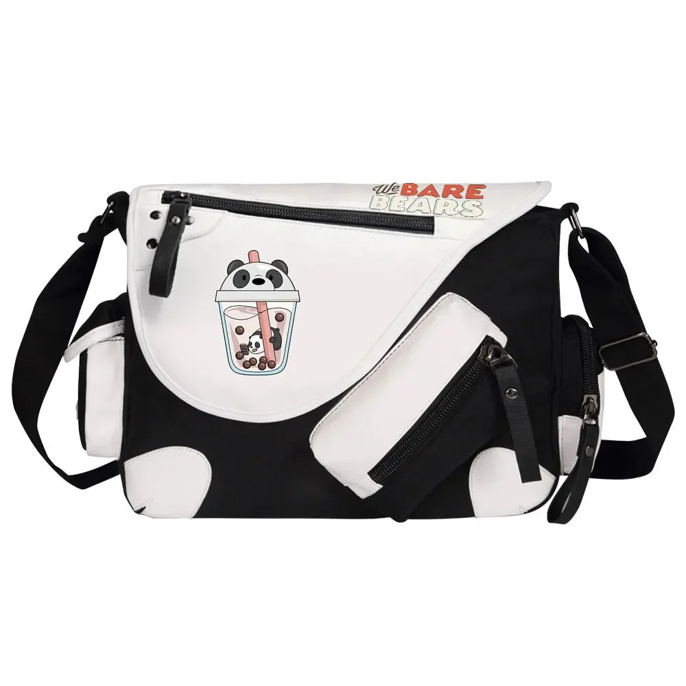 We Bare Bears Printed Women Canvas Casual Zipper Men Shoulder Bag Crossbody Bags Boys Girls Kids Schoolbags Messenger Bag