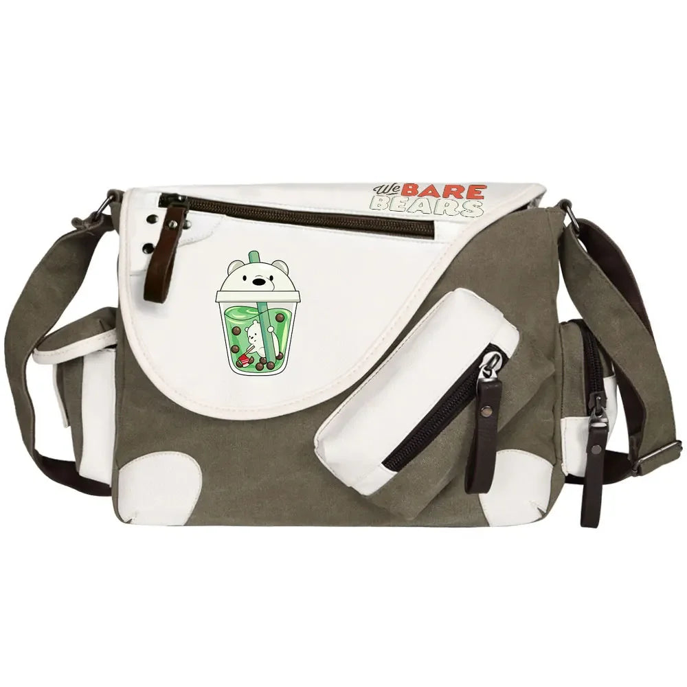We Bare Bears Printed Women Canvas Casual Zipper Men Shoulder Bag Crossbody Bags Boys Girls Kids Schoolbags Messenger Bag