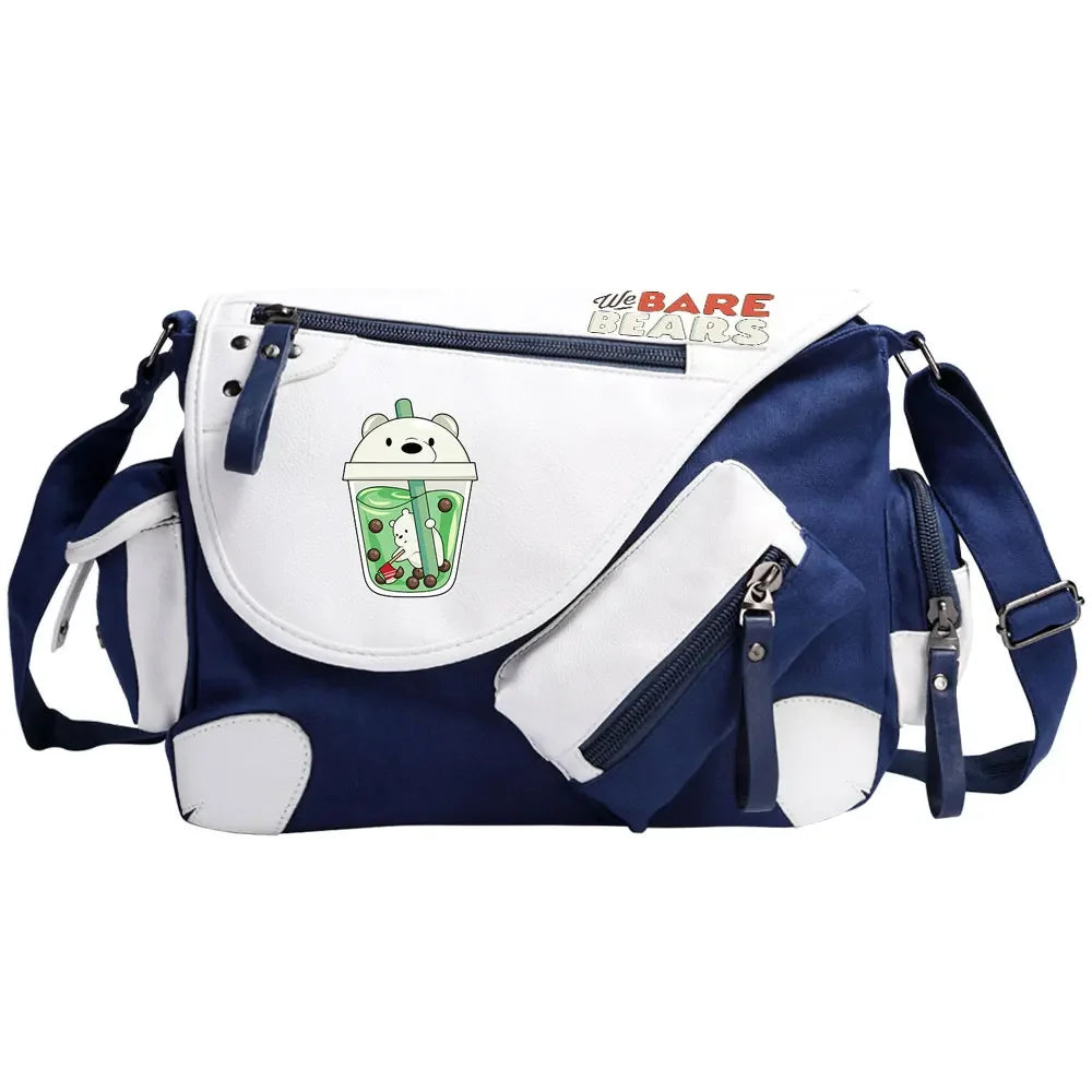 We Bare Bears Printed Women Canvas Casual Zipper Men Shoulder Bag Crossbody Bags Boys Girls Kids Schoolbags Messenger Bag