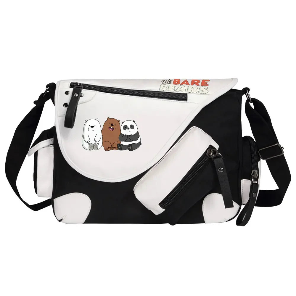 We Bare Bears Printed Women Canvas Casual Zipper Men Shoulder Bag Crossbody Bags Boys Girls Kids Schoolbags Messenger Bag