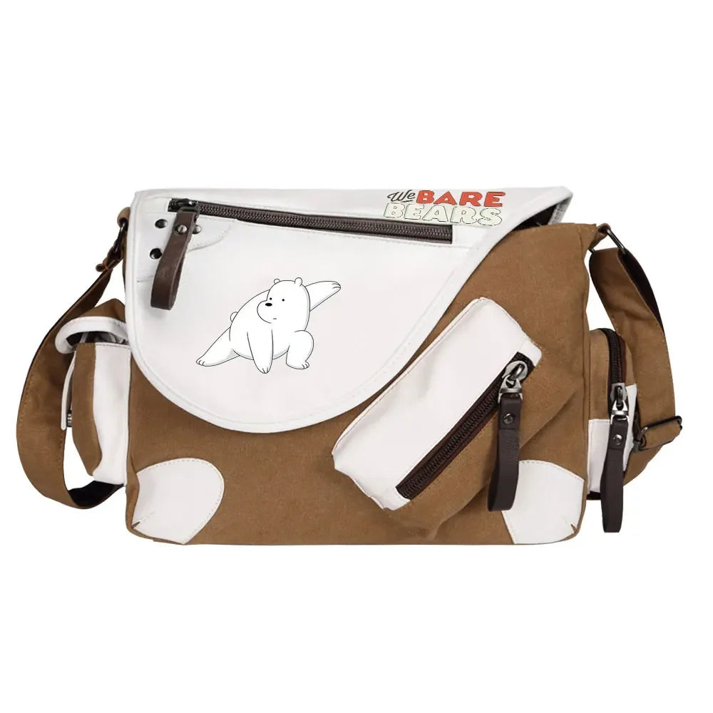 We Bare Bears Printed Women Canvas Casual Zipper Men Shoulder Bag Crossbody Bags Boys Girls Kids Schoolbags Messenger Bag