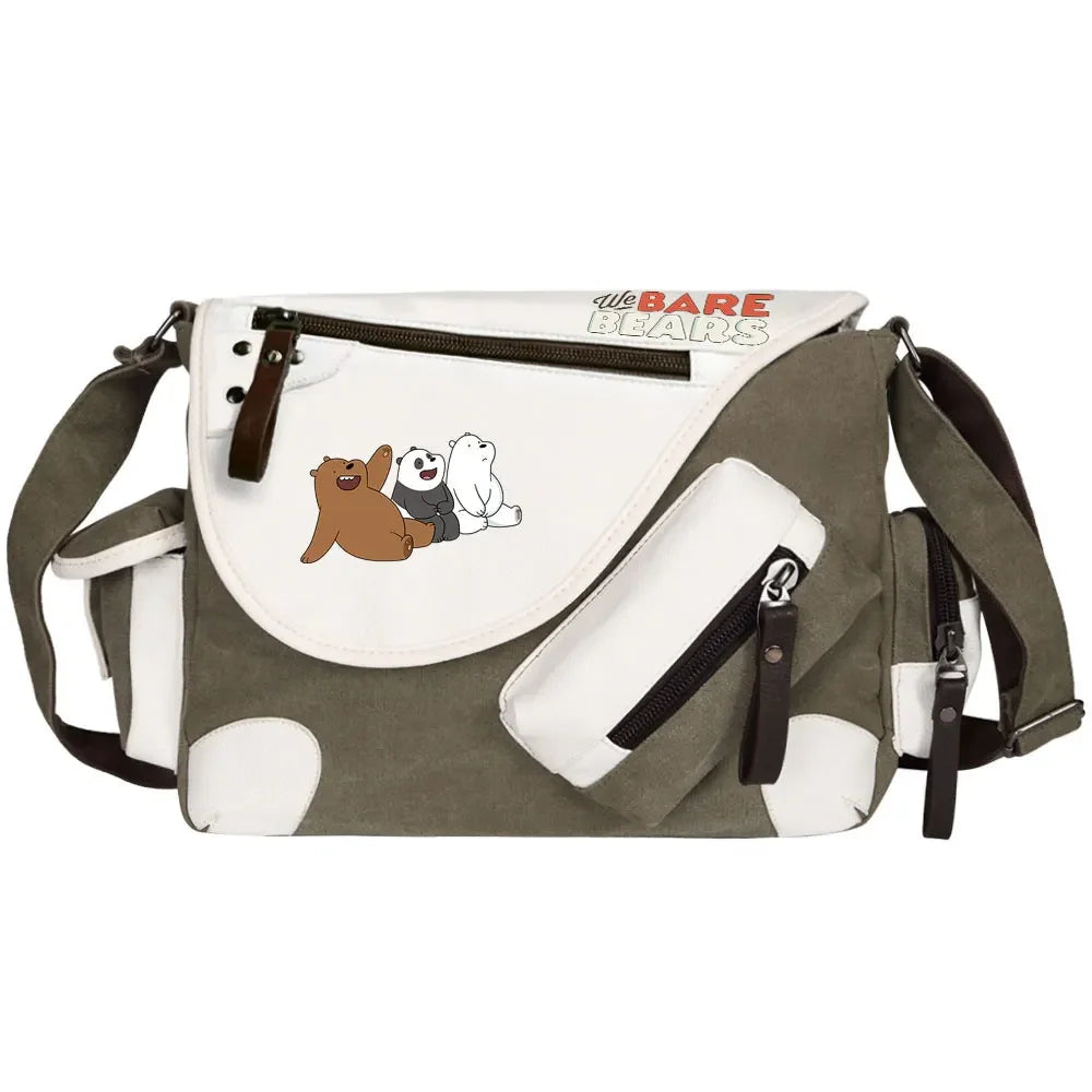We Bare Bears Printed Women Canvas Casual Zipper Men Shoulder Bag Crossbody Bags Boys Girls Kids Schoolbags Messenger Bag