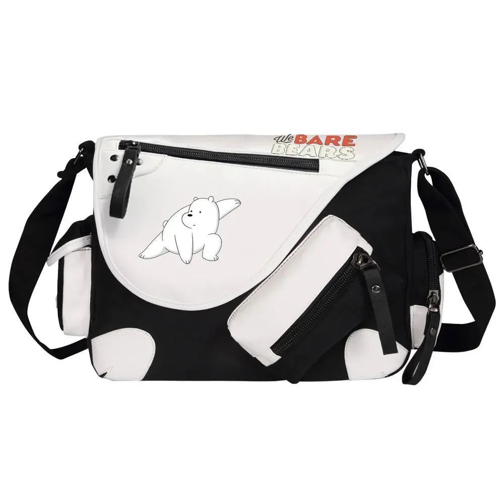 We Bare Bears Printed Women Canvas Casual Zipper Men Shoulder Bag Crossbody Bags Boys Girls Kids Schoolbags Messenger Bag
